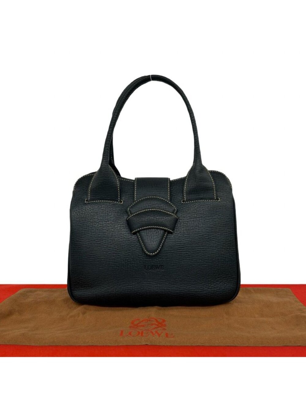 Loewe Vintage Barcelona Logo Stamp Leather Handbag Mini Tote Navy